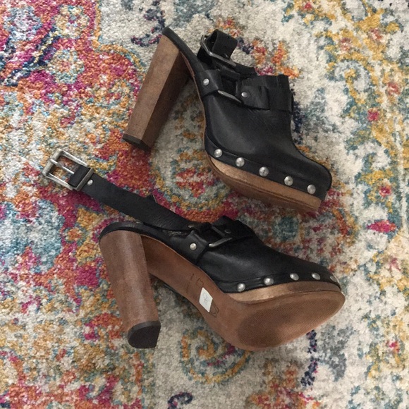 Topshop wooden clogs black w silver buckle - Picture 6 of 10